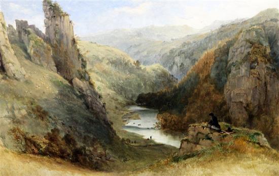 Thomas Creswick (1811-1869) Anglers in a landscape and an artist overlooking a valley 11 x 17.25in.
